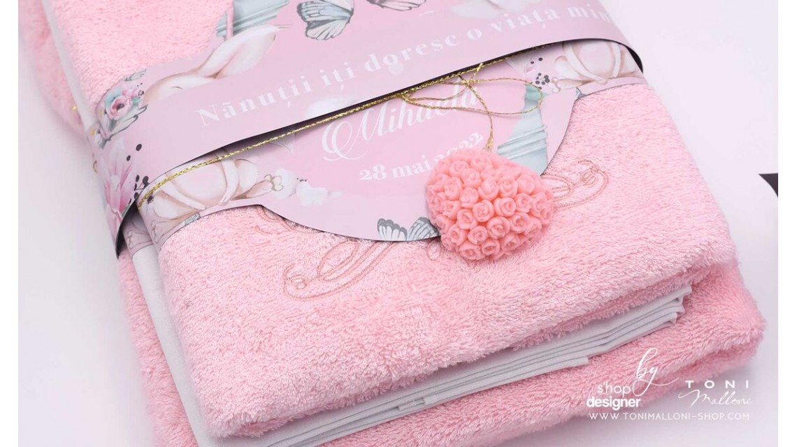 Trusou cu fluturi si flori ideal pentru un botez primavara Pink Spring 11